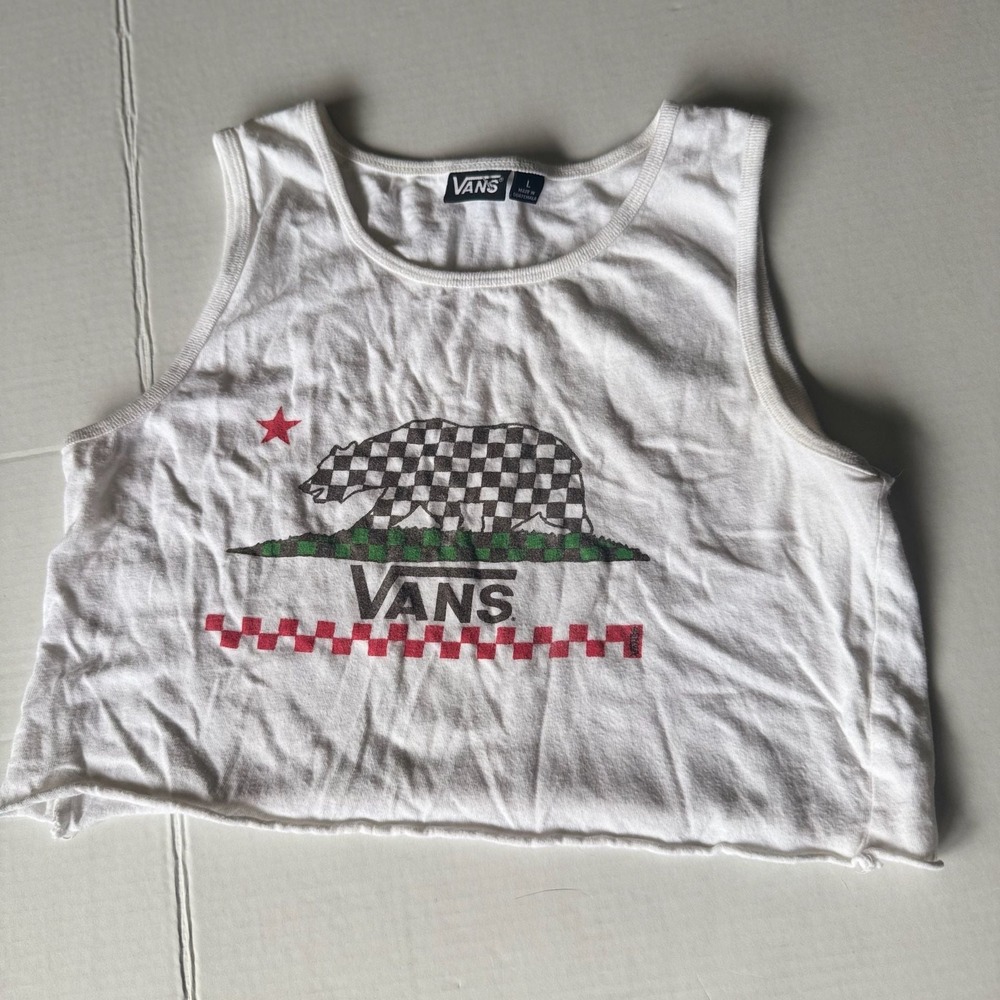 Vans California Bear Checkered White Crop Tank Top L